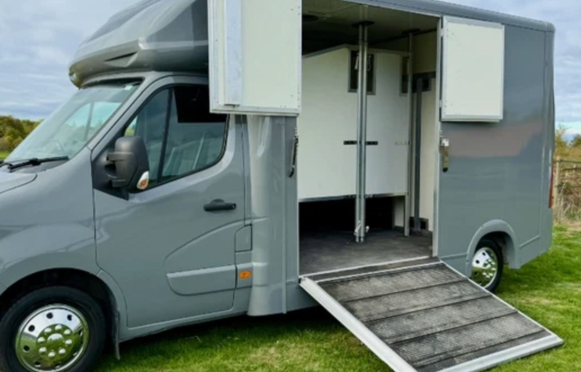 2 stall horsebox with rear loading ramp open ready for safe horse transport